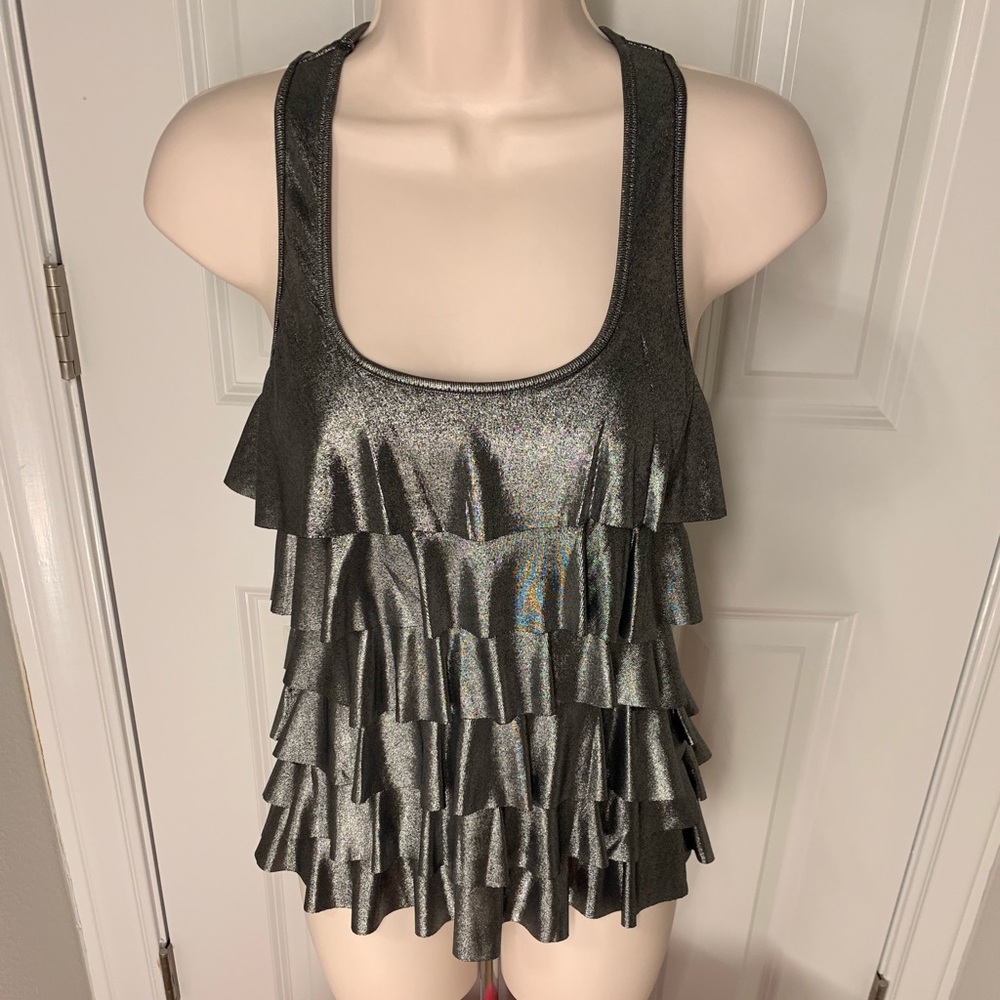 Urban behavior metallic ruffle Razorback tank top